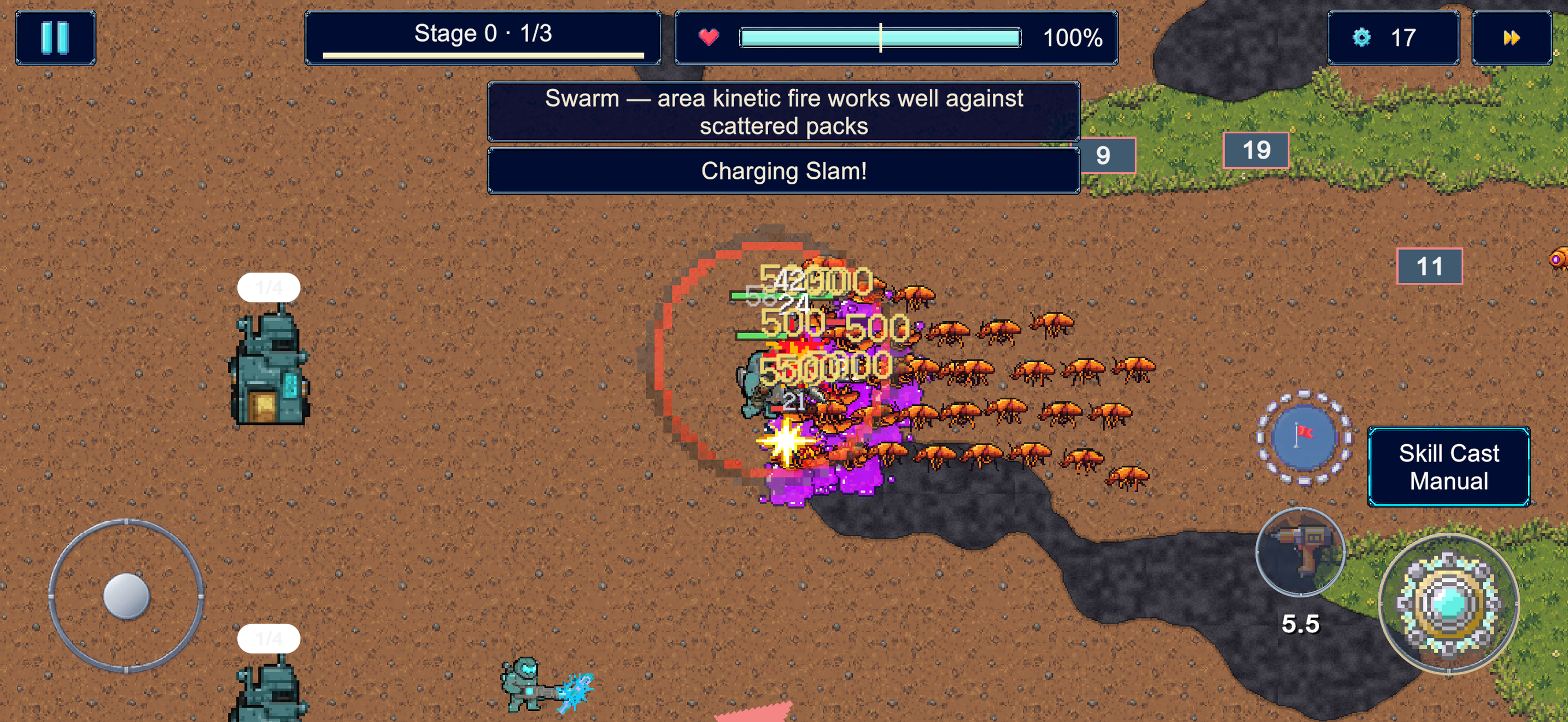 A hero lands a charging slam among Swarm enemies in Space Deepwake