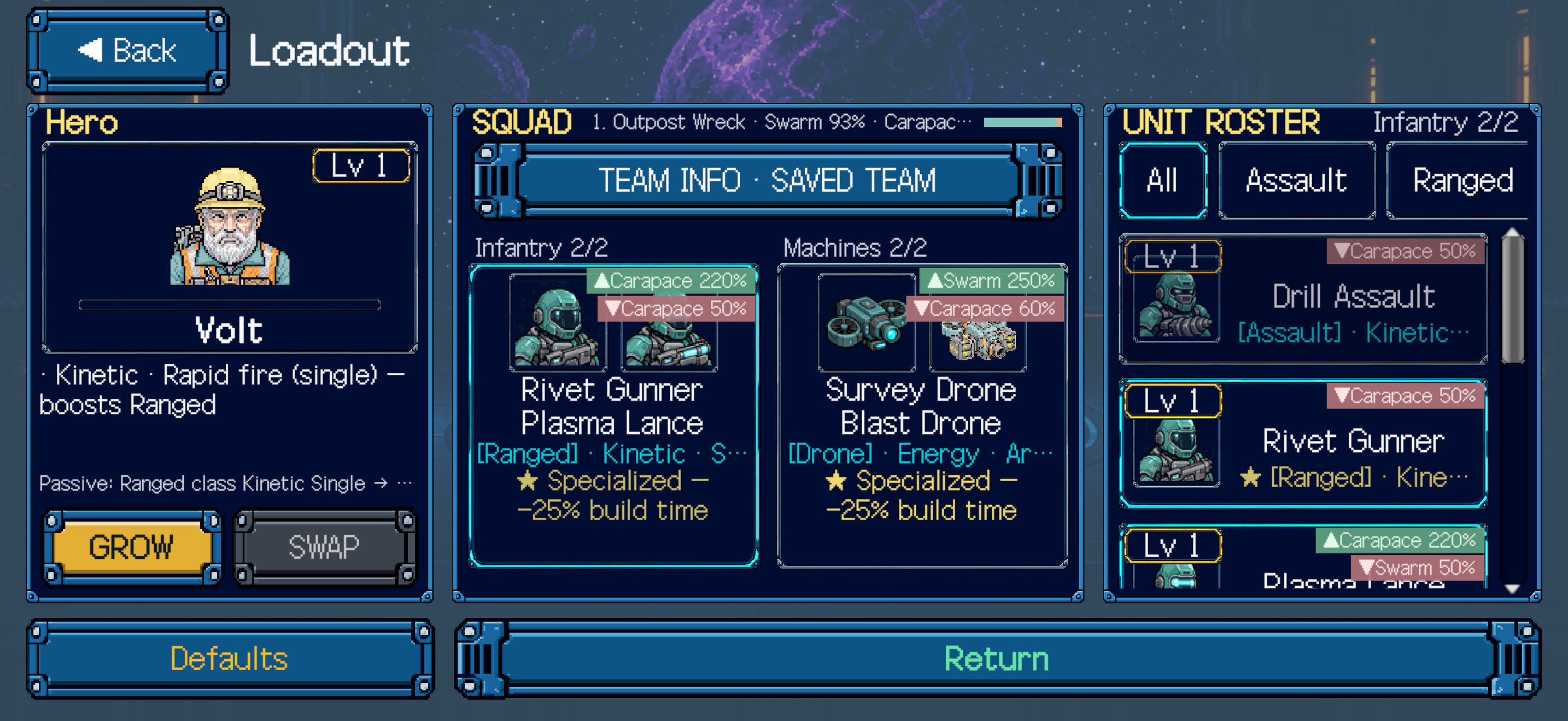 Choose a hero, infantry, and machines for the squad