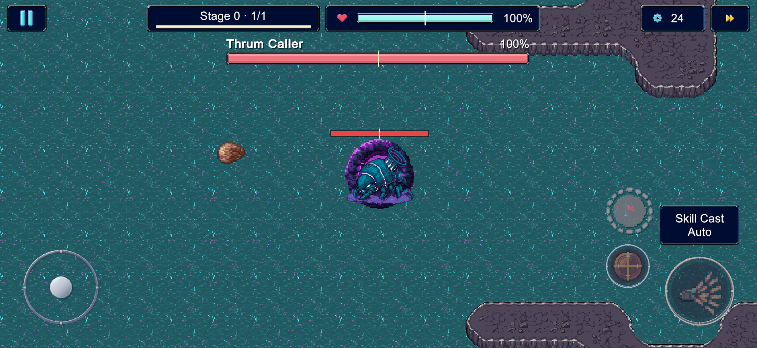 The hero faces a large Swarm boss